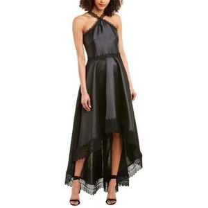 Monique Lhuillier ML Evening Hi-Low Black Mikado Gown 8 $850